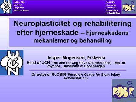 CHALLENGING THE CONCEPTS OF LOCALIZATION AND RECOVERY OF BRAIN FUNCTION ReCBIR – Research Centre for Brain Injury Rehabilitation UCN - The Unit for Cognitive.