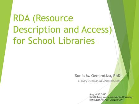 RDA (Resource Description and Access) for School Libraries