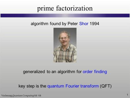 prime factorization algorithm found by Peter Shor 1994