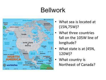 Bellwork What sea is located at (15N,75W)?