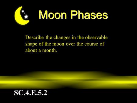 Moon Phases Describe the changes in the observable shape of the moon over the course of about a month. Today, we are going to take a closer look at the.