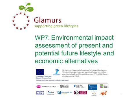 WP7: Environmental impact assessment of present and potential future lifestyle and economic alternatives www.glamurs.eu1.