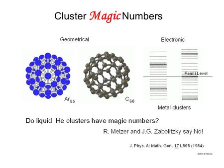 Cluster Magic Numbers. Recent highly accurate diffusion Monte Carlo (T=0) calculation rules out existence of magic numbers due to stabilities: R. Guardiola,O.