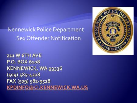 Kennewick Police Department Sex Offender Notification.