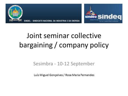 Joint seminar collective bargaining / company policy Sesimbra - 10-12 September Luís Miguel Gonçalves / Rosa Maria Fernandes.