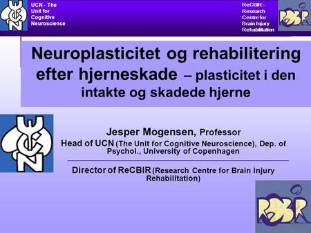 CHALLENGING THE CONCEPTS OF LOCALIZATION AND RECOVERY OF BRAIN FUNCTION ReCBIR – Research Centre for Brain Injury Rehabilitation UCN - The Unit for Cognitive.