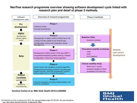 NeoTree research programme overview showing software development cycle linked with research plan and detail of phase 3 methods. NeoTree research programme.