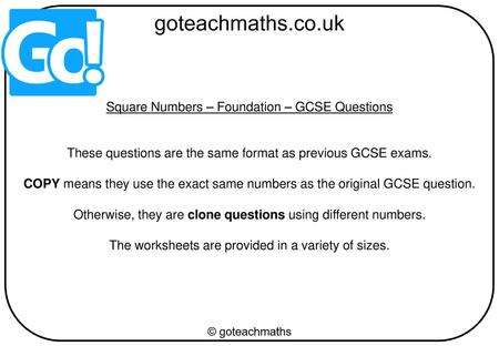 Square Numbers – Foundation – GCSE Questions