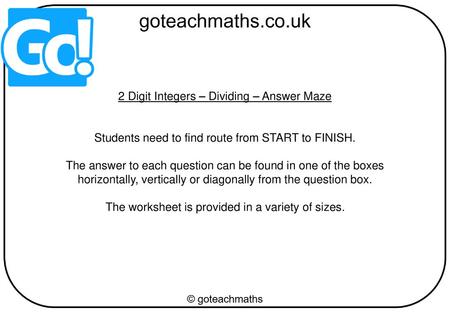 2 Digit Integers – Dividing – Answer Maze