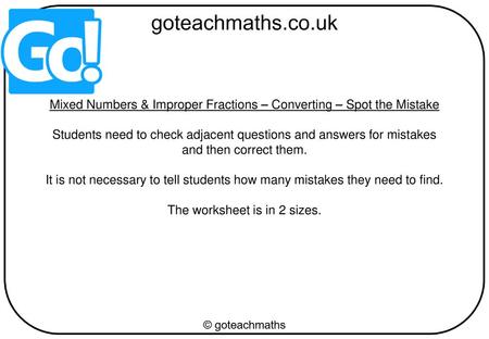 Mixed Numbers & Improper Fractions – Converting – Spot the Mistake