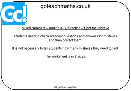 Mixed Numbers – Adding & Subtracting – Spot the Mistake