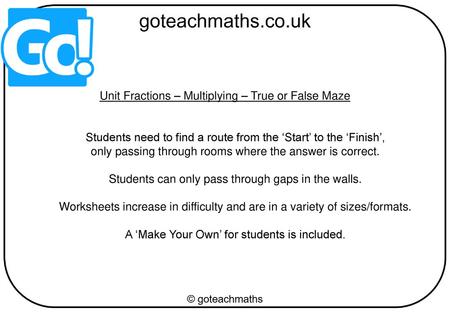 Unit Fractions – Multiplying – True or False Maze