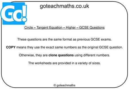 Circle – Tangent Equation – Higher – GCSE Questions