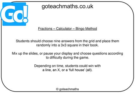 Fractions – Calculator – Bingo Method