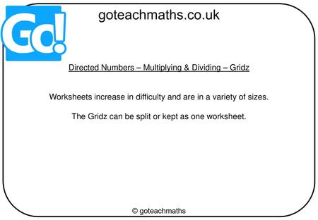 Directed Numbers – Multiplying & Dividing – Gridz