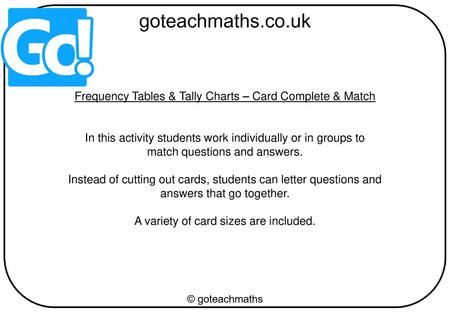 Frequency Tables & Tally Charts – Card Complete & Match