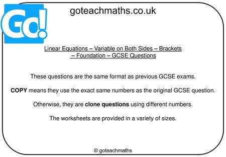 Linear Equations – Variable on Both Sides – Brackets