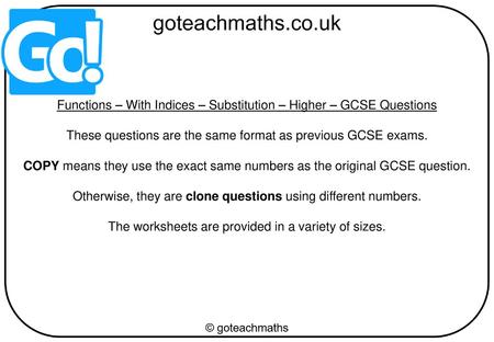 Functions – With Indices – Substitution – Higher – GCSE Questions