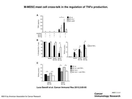 M-MDSC:mast cell cross-talk in the regulation of TNFα production.