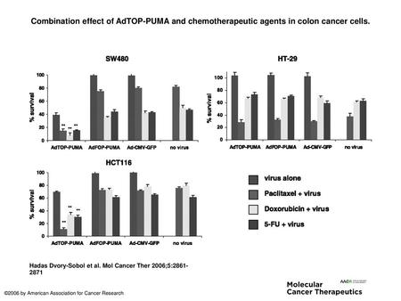 Combination effect of AdTOP-PUMA and chemotherapeutic agents in colon cancer cells. Combination effect of AdTOP-PUMA and chemotherapeutic agents in colon.