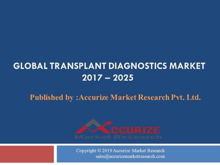 GLOBAL TRANSPLANT DIAGNOSTICS MARKET 2017 – 2025 Published by :Accurize Market Research Pvt. Ltd. Copyright © 2019 Accurize Market Research