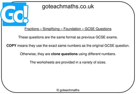 Fractions – Simplifying – Foundation – GCSE Questions