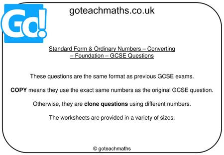 Standard Form & Ordinary Numbers – Converting
