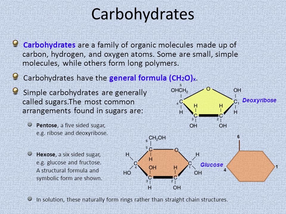 Carbohydrates Carbohydrates are a family of organic molecules made up of  carbon, hydrogen, and oxygen atoms. Some are small, simple molecules, while  others. - ppt download