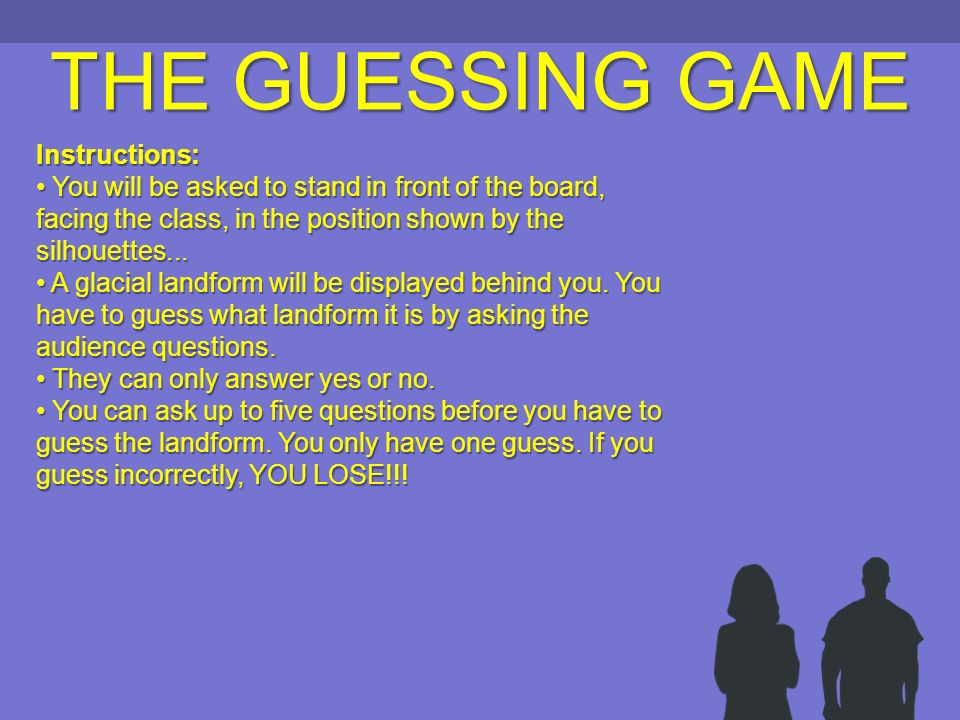 Sprængstoffer partner chef THE GUESSING GAME Instructions: You will be asked to stand in front of the  board, facing the class, in the position shown by the silhouettes... You  will. - ppt download