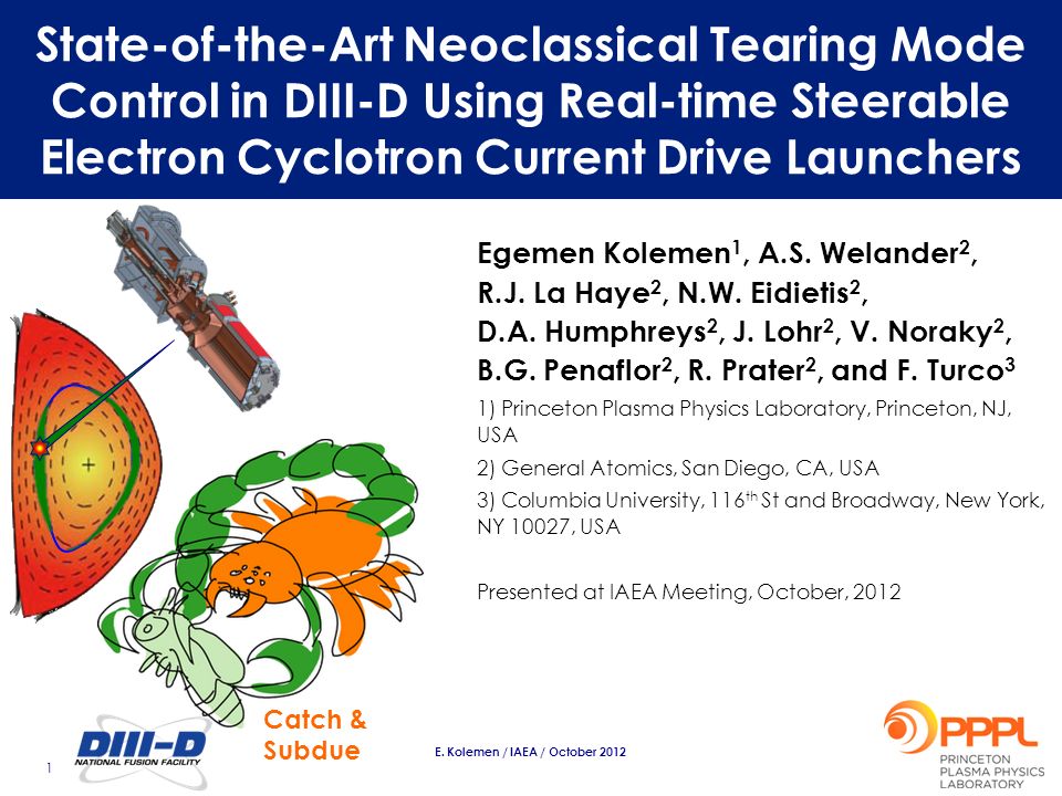 1 E Kolemen Iaea October 12 Egemen Kolemen 1 A S Welander 2 R J La Haye 2 N W Eidietis 2 D A Humphreys 2 J Lohr 2 V Noraky 2 B G Penaflor Ppt Download