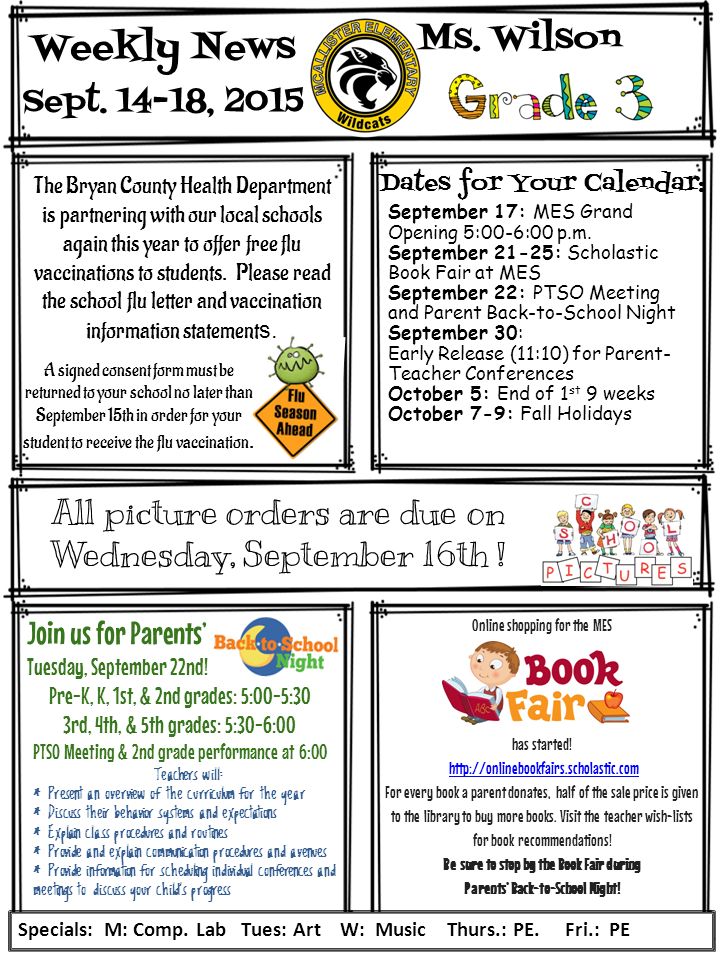 Scholastic Book Fair: September 14 - 22