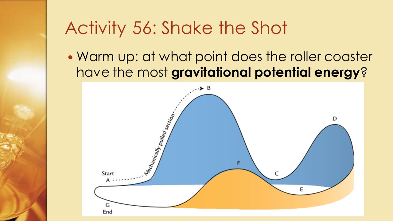 Warm Up At What Point Does The Roller Coaster Have The Most Gravitational Potential Energy Activity 56 Shake The Shot Ppt Download Warm Up At What Point Does The Roller Coaster Have The Most Gravitational Potential Energy Activity 56 Shake The Shot Ppt Download