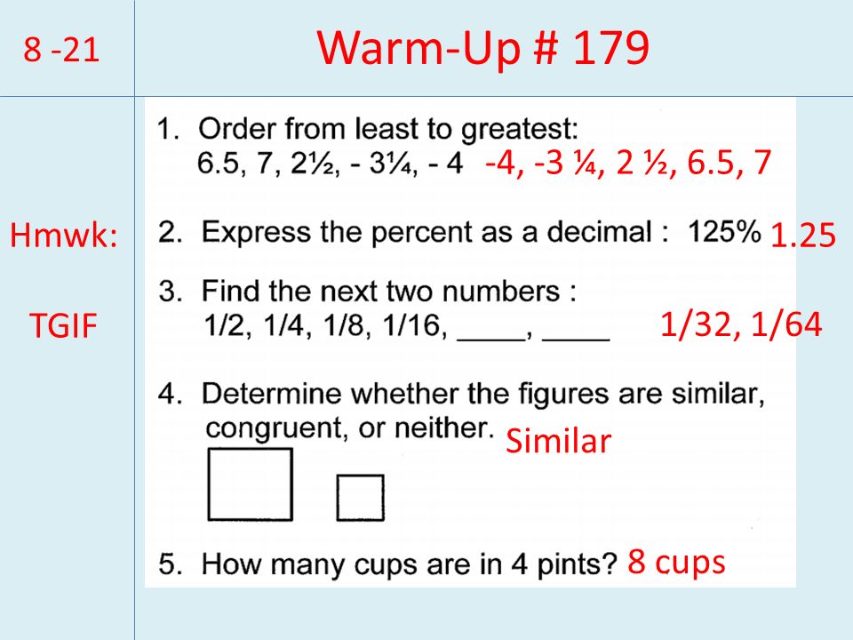 Warm Up 3 2 6 5 7 Hmwk Tgif 32 1 64 Ppt Download