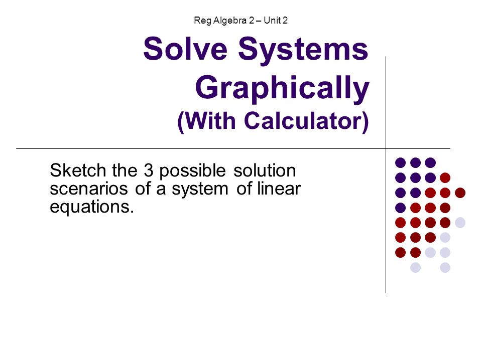 Solve Systems Graphically (With Calculator) Sketch the 3 possible solution  scenarios of a system of linear equations. Reg Algebra 2 – Unit ppt download
