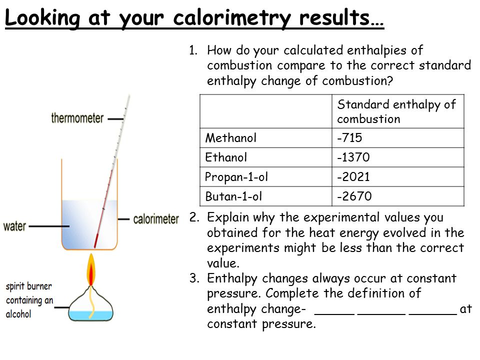 heat energy from alcohols experiment