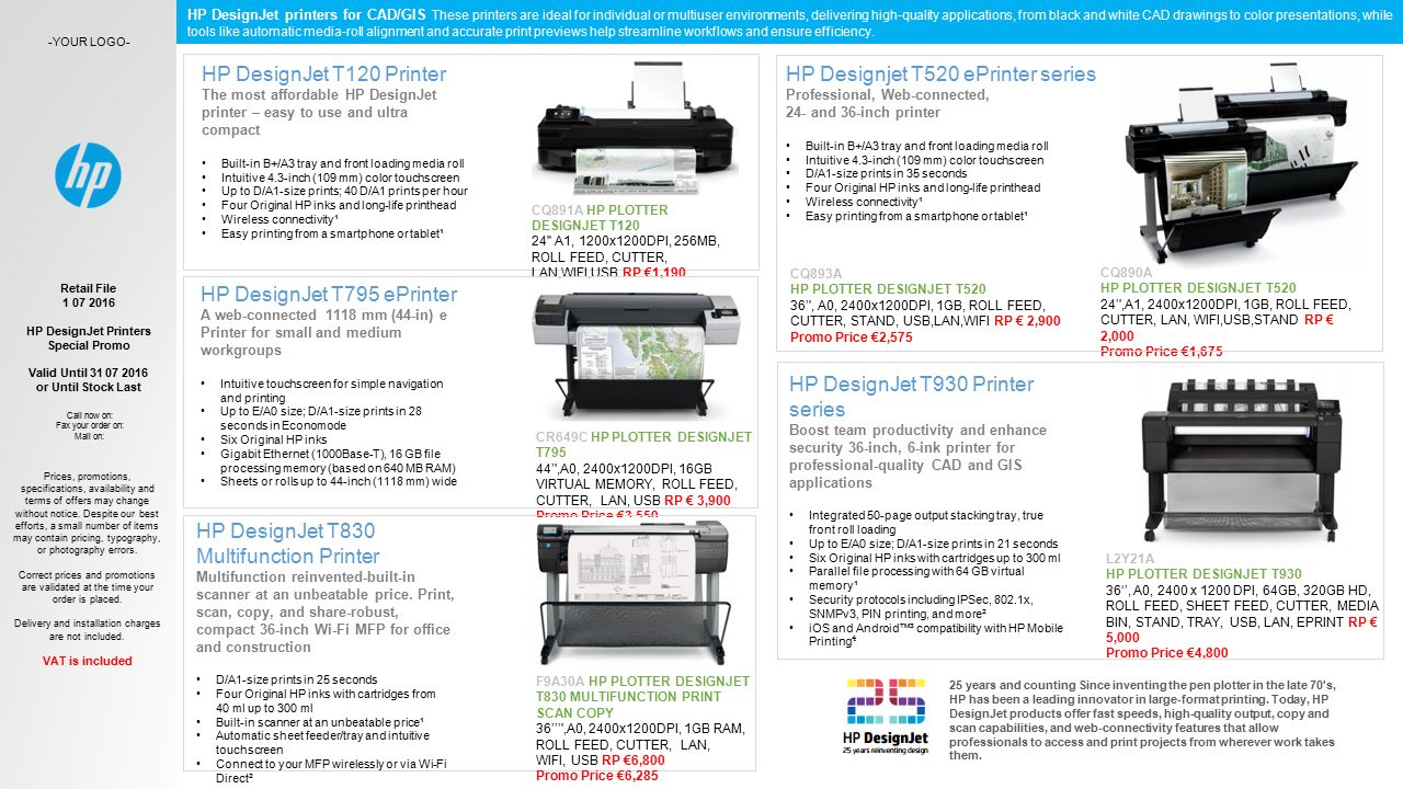 Retail File HP DesignJet Printers Special Promo Valid Until or Until Stock  Last CQ891A HP PLOTTER DESIGNJET T120 24'' A1, 1200x1200DPI, - ppt download