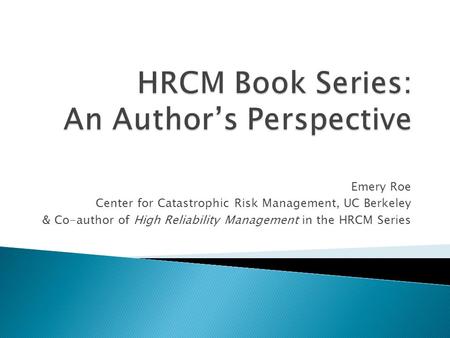 HRCM Book Series: An Author’s Perspective