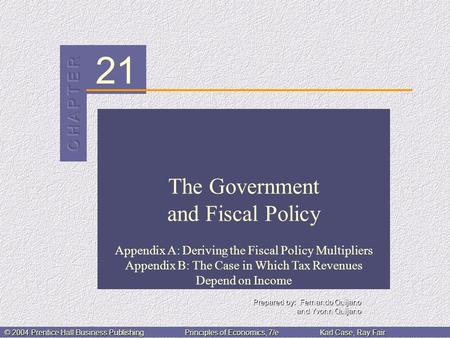 21 © 2004 Prentice Hall Business PublishingPrinciples of Economics, 7/eKarl Case, Ray Fair The Government and Fiscal Policy Appendix A: Deriving the Fiscal.