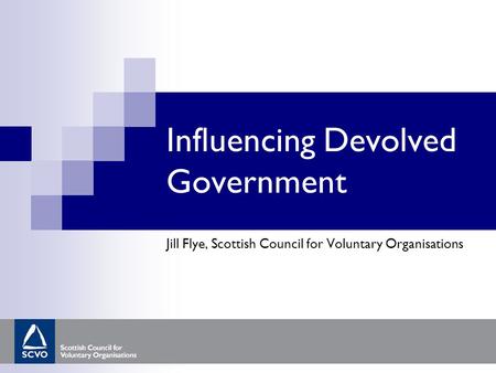 Influencing Devolved Government Jill Flye, Scottish Council for Voluntary Organisations.