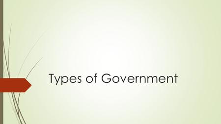 Types of Government. Objective  Students will demonstrate an understanding of the main forms of government by obtaining proficiency on a quiz.