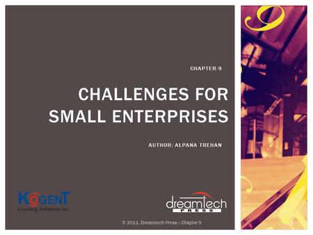 CHALLENGES FOR SMALL ENTERPRISES AUTHOR: ALPANA TREHAN CHAPTER-9 © 2011, Dreamtech Press :: Chapter 9 1.