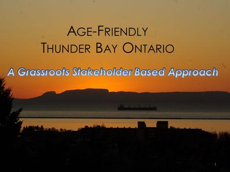 A GE -F RIENDLY T HUNDER B AY O NTARIO 1. A GE -F RIENDLY T HUNDER B AY O NTARIO Age-Friendly Thunder Bay was initiated on the basis of community-based.