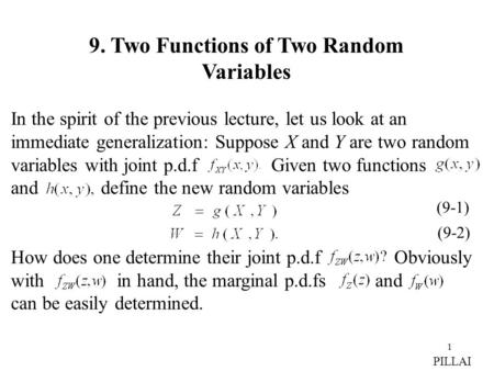 9. Two Functions of Two Random Variables