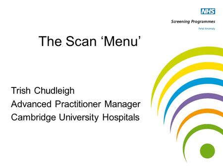 The Scan ‘Menu’ Trish Chudleigh Advanced Practitioner Manager Cambridge University Hospitals.