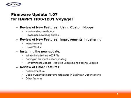 Firmware Update 1.07 for HAPPY HCS-1201 Voyager