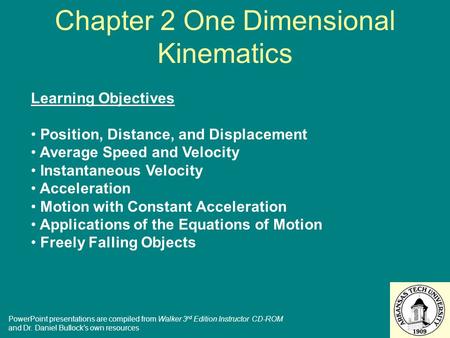 Chapter 2 One Dimensional Kinematics