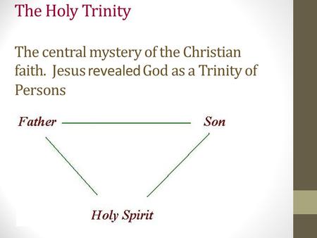 The Holy Trinity The central mystery of the Christian faith