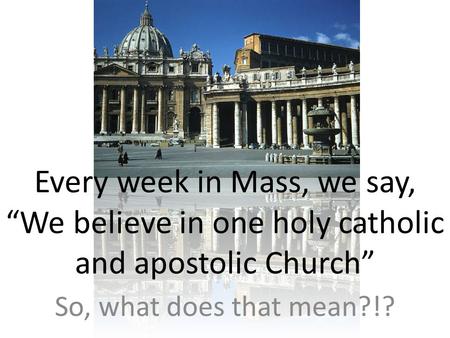 Every week in Mass, we say, “We believe in one holy catholic and apostolic Church” So, what does that mean?!?