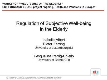 Regulation of Subjective Well-being in the Elderly