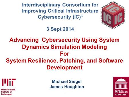 1 Michael Siegel James Houghton Advancing Cybersecurity Using System Dynamics Simulation Modeling For System Resilience, Patching, and Software Development.